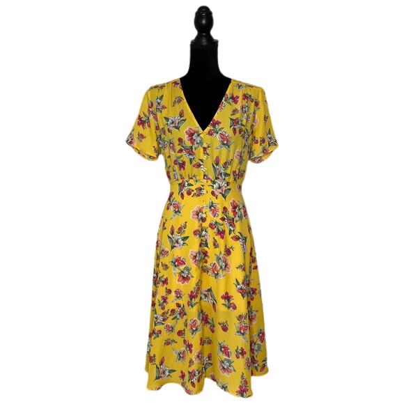 Lulus Yellow Floral Short Sleeve Midi Dress - Women's Size Small - Picture 1 of 4